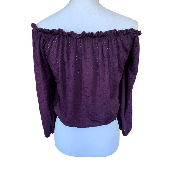 Peppermint Womens Top Boho Peasant Purple Off On Shoulder Eyelet Cropped Large - Picture 7 of 12